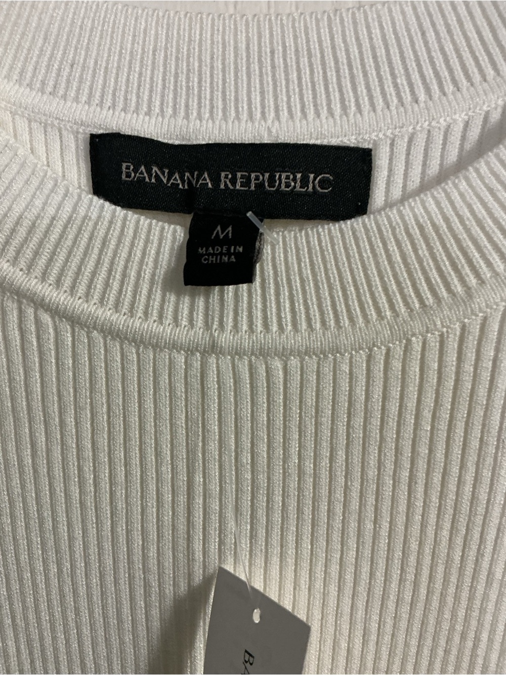 Banana Republic woman off white Ribbed Short-Sleeve Crewneck Sweater blouse - Picture 8 of 9